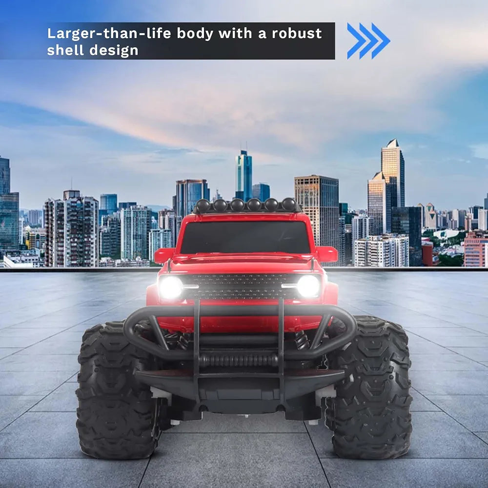 popsugar Off Roader Rechargeable Remote Control Car | RC Car Monster Truck | 4 Headlight Modes | Lithium Battery | C-Type Charging | 2.4GHz Remote Controller | Made in India, Red